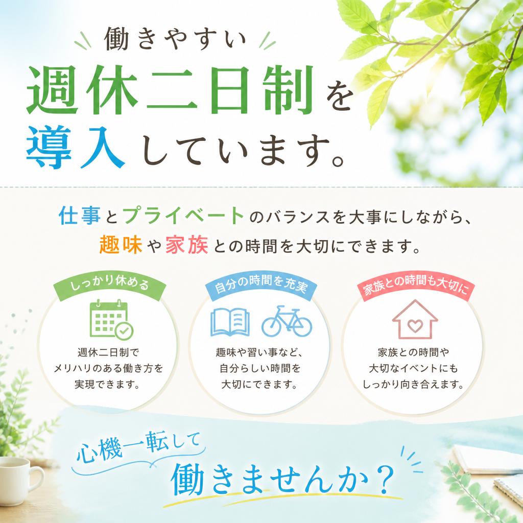 週休二日制でプライベートも充実