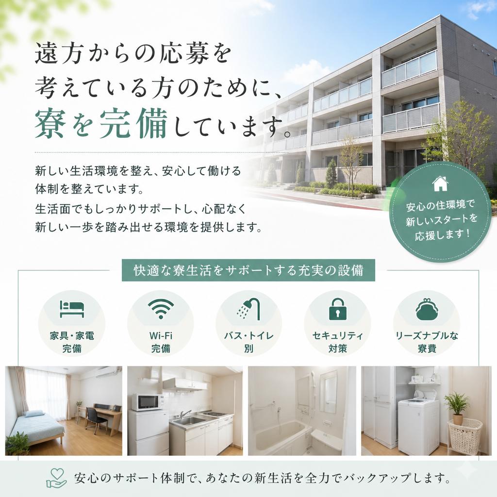 遠方からの応募者も安心の寮制度