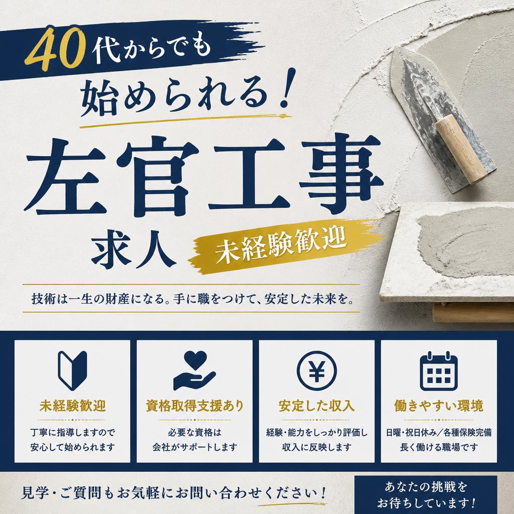 40代からでも始められる！未経験歓迎の左官工事求人