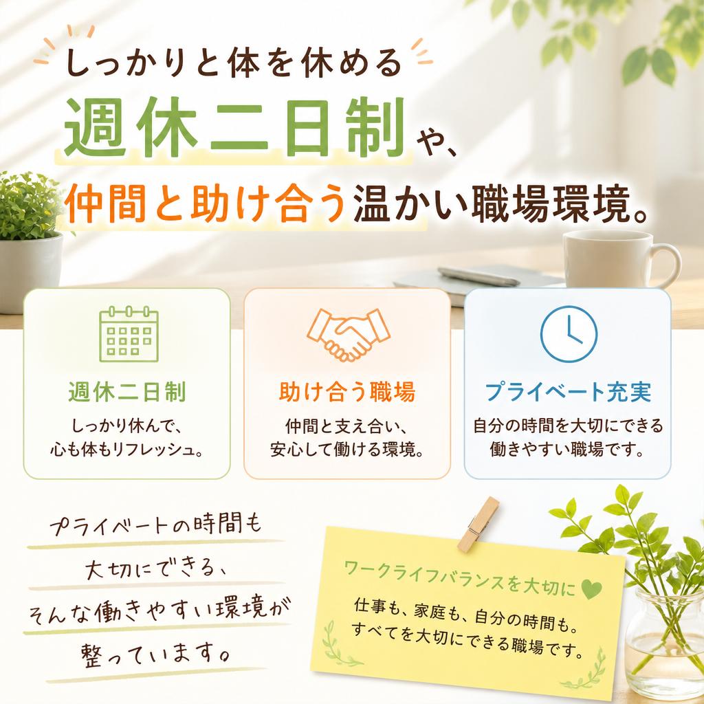 週休二日制と充実した職場環境