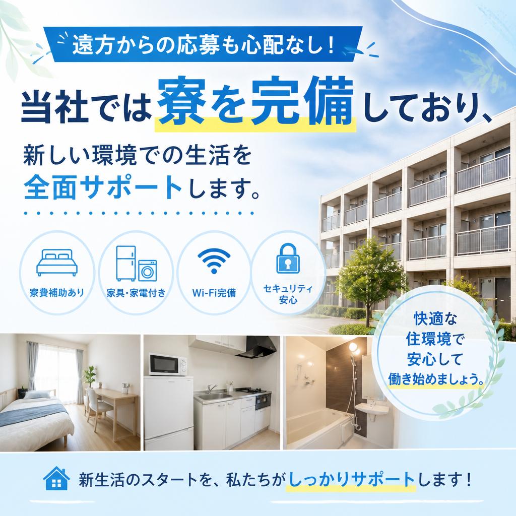 充実した寮完備で安心生活